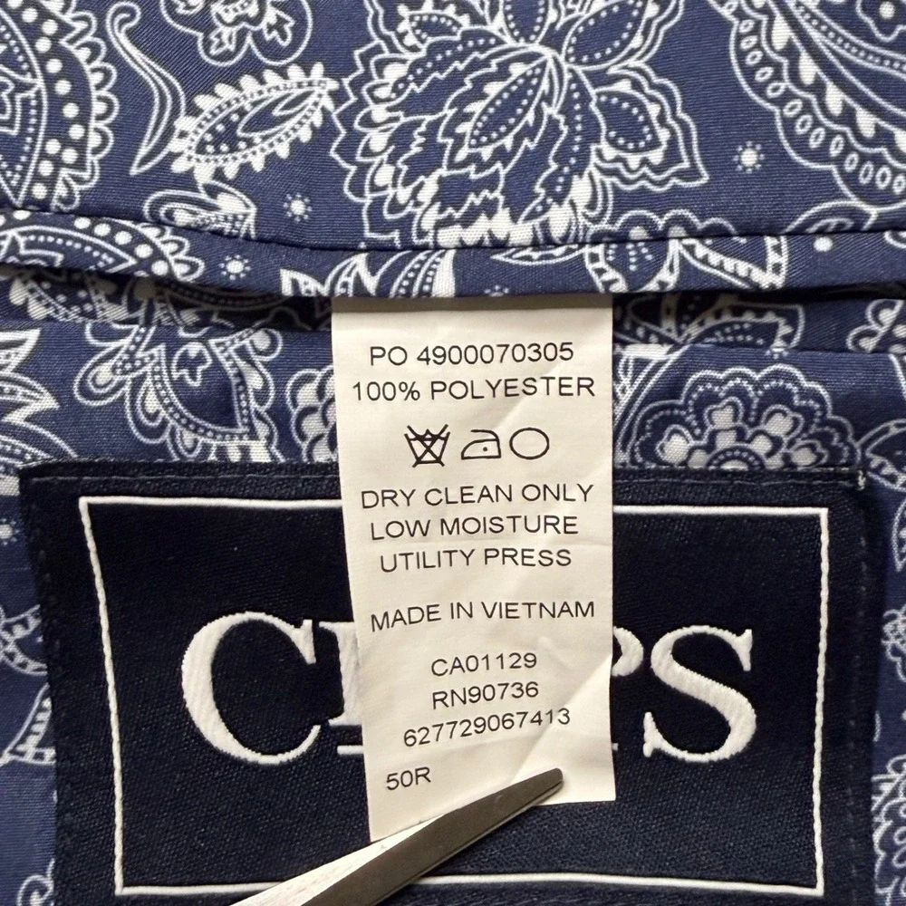 Chaps Blazer Sport Coat Jacket‎ Mens 50R Blue Chambray Polyester Preppy Classic